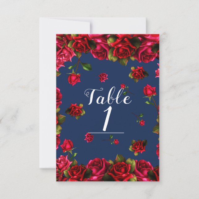 Invitación Elegante Storybook Red Roses Blue Table Number (Anverso)