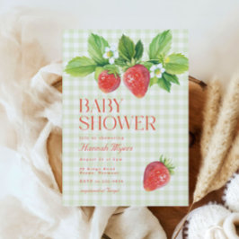 Invitación Elegante Strawberry Green Gingham Baby Shower