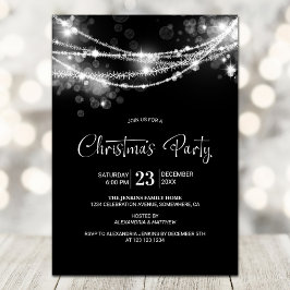 Invitación Elegante String ilumina a Fiesta de Navidades negr