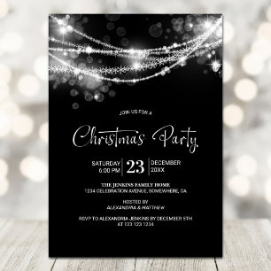 Invitación Elegante String ilumina a Fiesta de Navidades negr