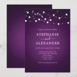 Invitación Elegante String ilumina el Boda púrpura de los cor