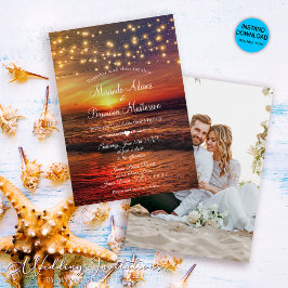 Invitación Elegante String Lights Photo Summer Beach Wedding