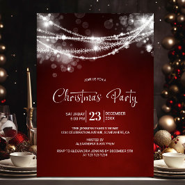 Invitación Elegante String Lights Red Navidad Fiesta