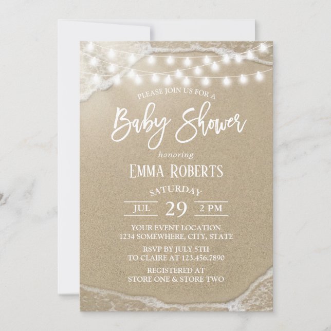 Invitación Elegante String Lights Summer Beach Baby Shower (Anverso)