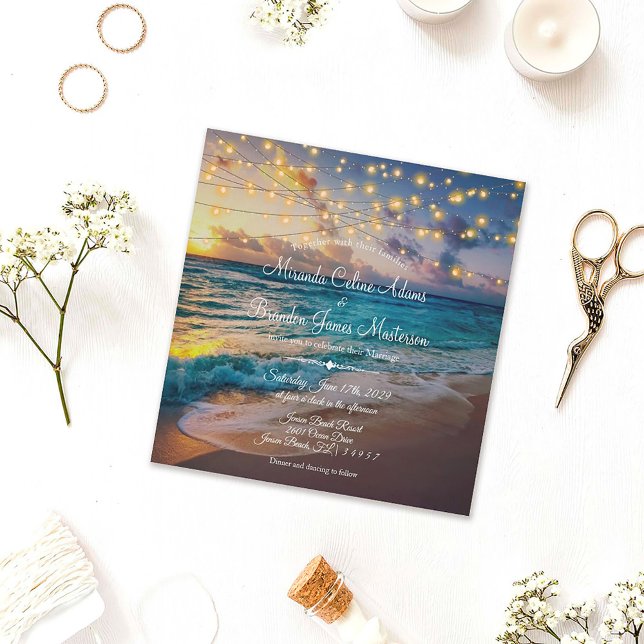Invitación Elegante String Lights Summer Beach Wedding (Subido por el creador)