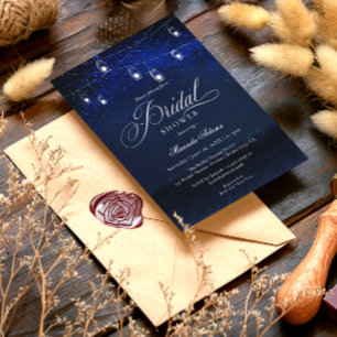 Invitación Elegante String Luces Blue Night Bridal Shower