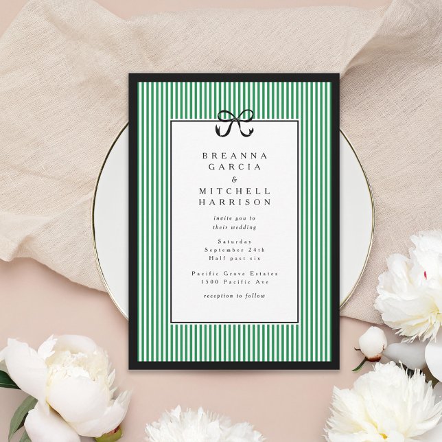 Invitación Elegante Stripe Black Border con Boda Bow (Subido por el creador)