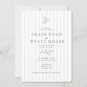 Invitación Elegante Stripe Vintage Classic Olive Green Boda