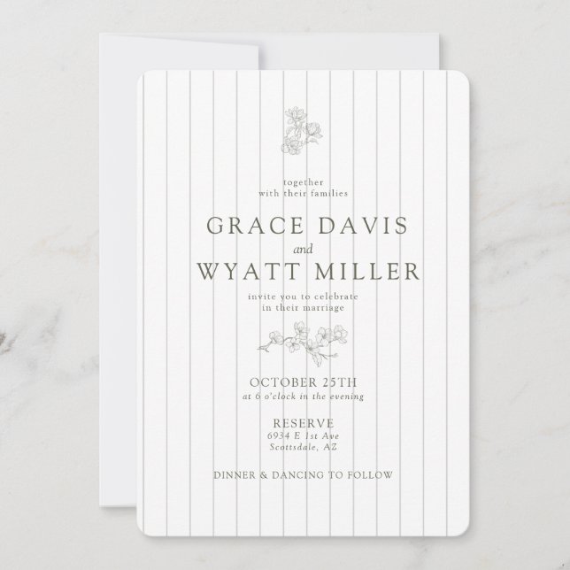 Invitación Elegante Stripe Vintage Classic Olive Green Boda (Anverso)