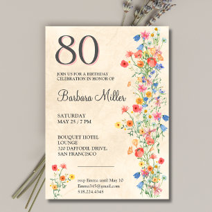 Invitación Elegante suave 80 años de floral de fiesta de cump