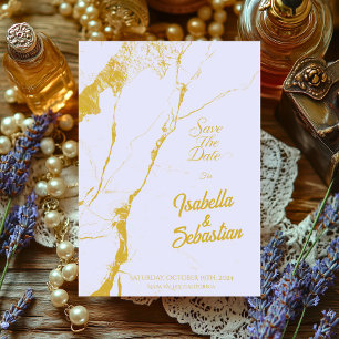 Invitación Elegante suave lavanda y mármol dorado para guarda