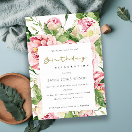Invitación Elegante suave Rubor Floral Peony cualquier cumple
