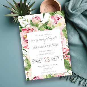 Invitación Elegante suave Rubor Peony Floral Watercolor Boda