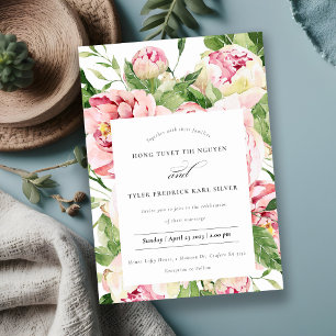 Invitación Elegante suave Rubor Peony Floral Watercolor Boda