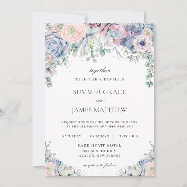 Invitación Elegante Suculento Boda Rubor Floral Greenery (Anverso)