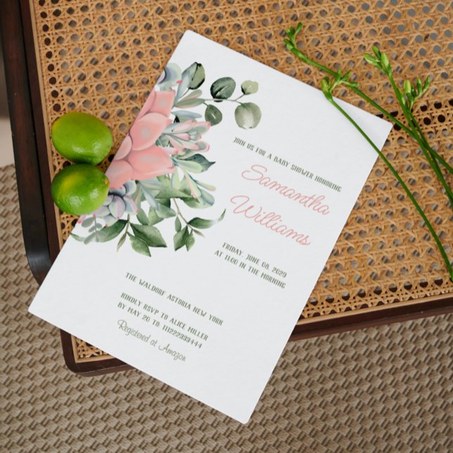 Invitación Elegante Suculento Botánico De Acuarela Verde Melo (Subido por el creador)
