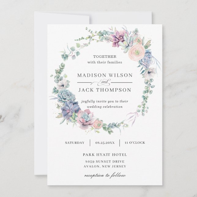 Invitación Elegante Suculento Verdor Floral Wreath Boda (Anverso)