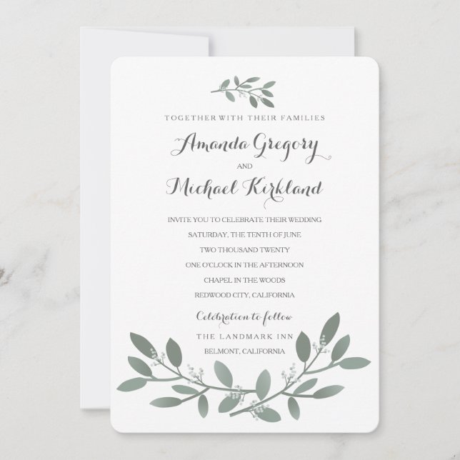 Invitación Elegante suite Boda Eucalyptus (Anverso)