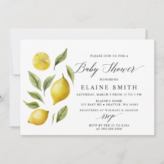 Invitación Elegante Summer Lemon Cítrico Baby Shower