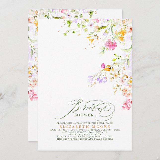 Invitación Elegante Summer Meadow Flores salvajes Ducha de no (Anverso / Reverso)