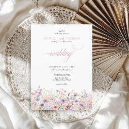 Invitación Elegante Summer Pink Purple Wildflowers Boho