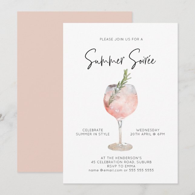 Invitación Elegante Summer Soiree Bebe cóctel Fiesta Rosa (Anverso / Reverso)