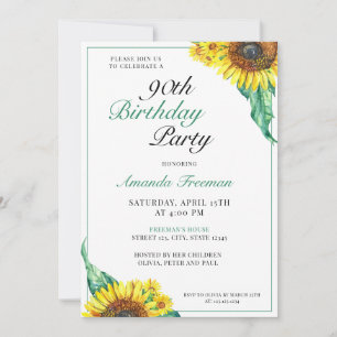 Invitación Elegante Sunflower 90 cumpleaños
