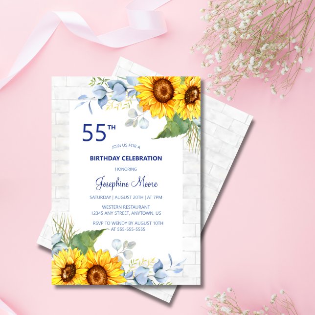 Invitación Elegante Sunflower Blanco Gris Ladrillo Floral Cum (Subido por el creador)