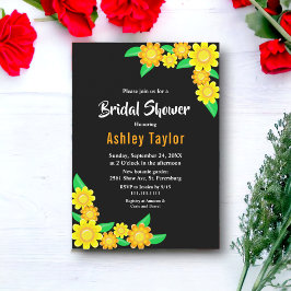 Invitación Elegante Sunflower Boho Black Floral Bridal Shower
