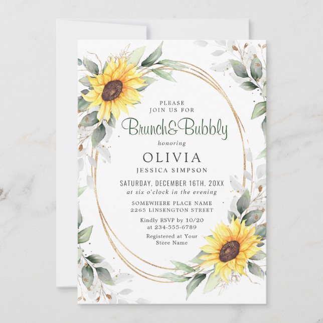 Invitación Elegante Sunflower Greenery Floral Bridal Shower (Anverso)