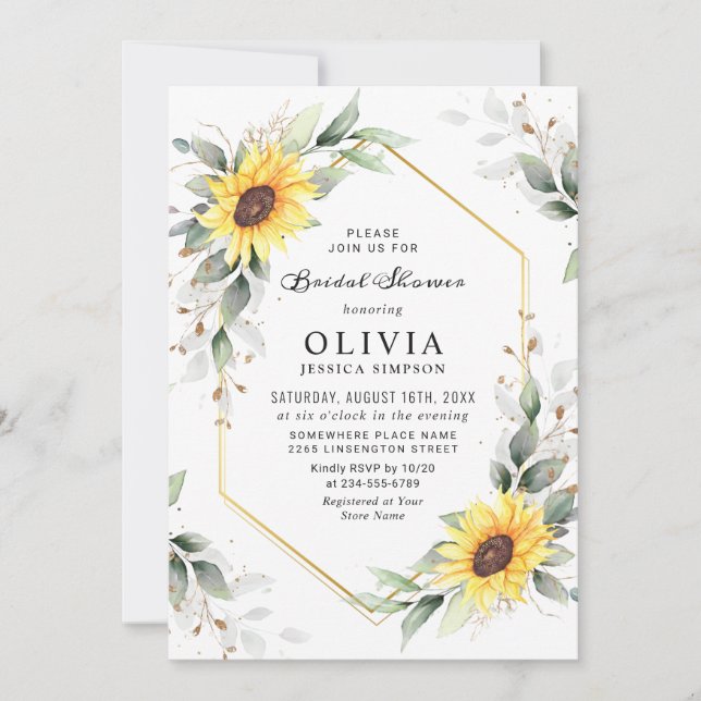 Invitación Elegante Sunflower Greenery Floral Bridal Shower (Anverso)