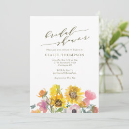 Invitación Elegante Sunflower Watercolor Script Bridal Shower