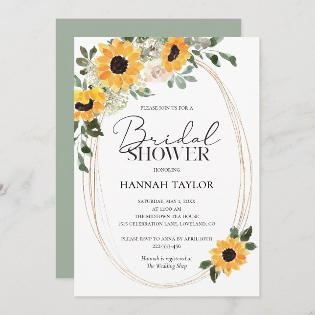 Invitación Elegante Sunflowers Eucalyptus Bridal Shower (Anverso / Reverso)