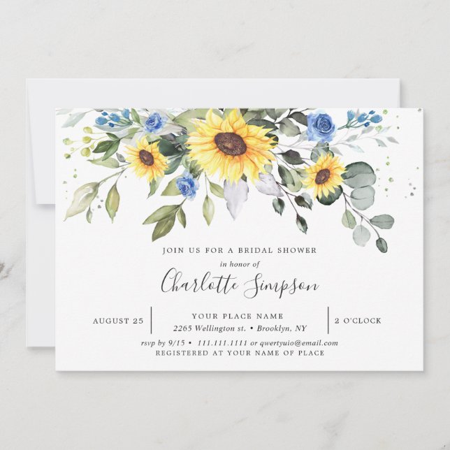 Invitación Elegante Sunflowers Eucalyptus Bridal Shower (Anverso)