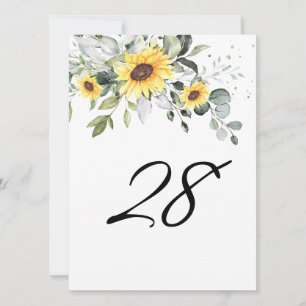 Invitación Elegante Sunflowers Eucalyptus Table Number