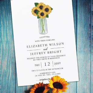 Invitación Elegante Sunflowers Mason Jar Boda