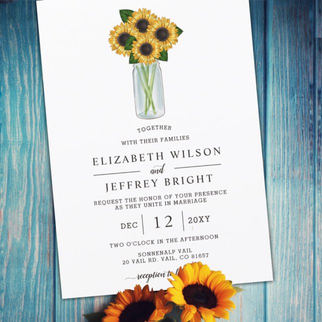 Invitación Elegante Sunflowers Mason Jar Boda (Subido por el creador)