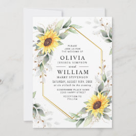 Invitación Elegante Sunflowers Watercolor Greenery Boda