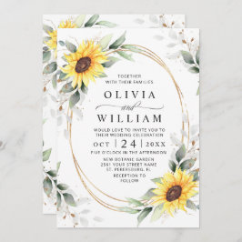 Invitación Elegante Sunflowers Watercolor Greenery Boda
