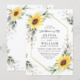 Invitación Elegante Sunflowers Watercolor Greenery Boda