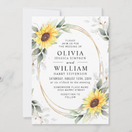 Invitación Elegante Sunflowers Watercolor Greenery Boda