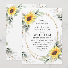 Invitación Elegante Sunflowers Watercolor Greenery Boda