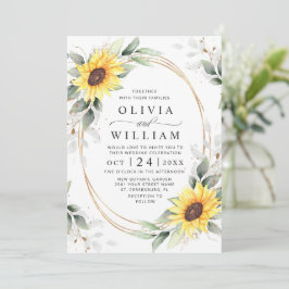 Invitación Elegante Sunflowers Watercolor Greenery Boda