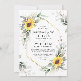 Invitación Elegante Sunflowers Watercolor Greenery Boda