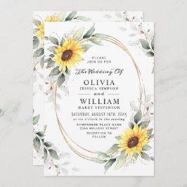 Invitación Elegante Sunflowers Watercolor Greenery Boda