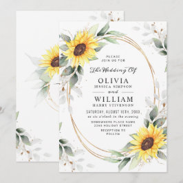 Invitación Elegante Sunflowers Watercolor Greenery Boda
