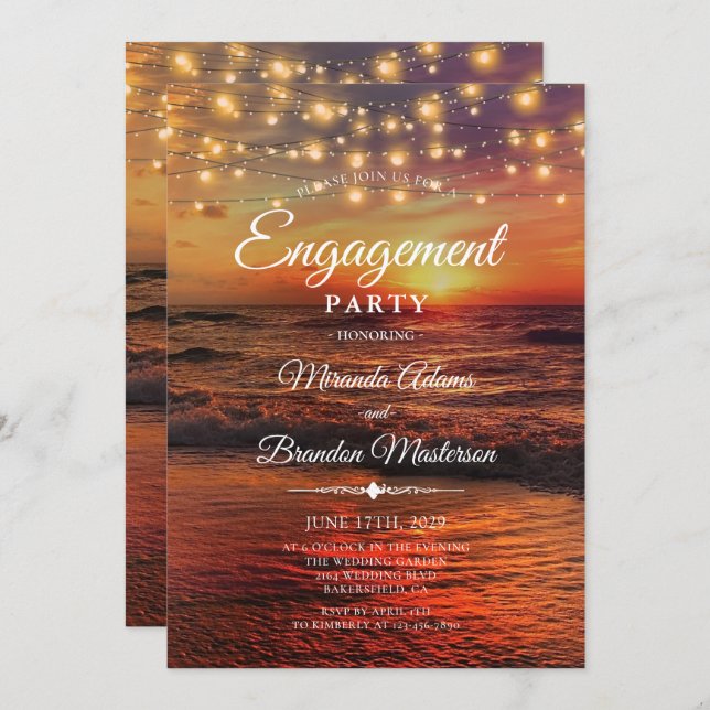Invitación Elegante Sunset Beach Light Summer Engagement Part (Anverso / Reverso)