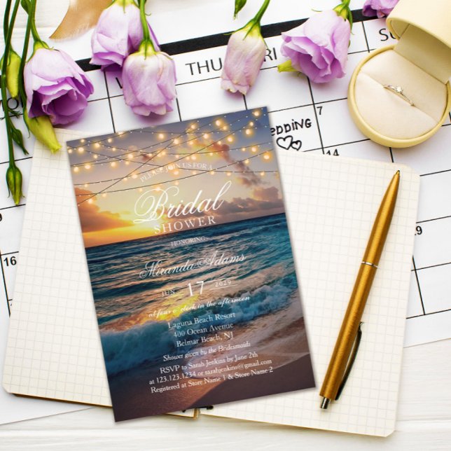Invitación Elegante Sunset Beach String ilumina la ducha de l (Subido por el creador)