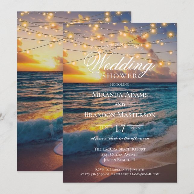 Invitación Elegante Sunset Beach Summer Wedding Ducha (Anverso / Reverso)
