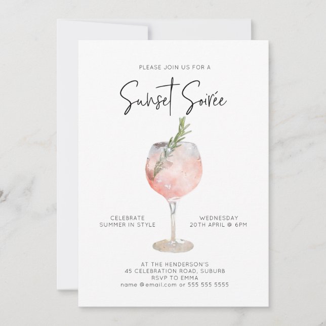 Invitación Elegante Sunset Soiree Bebe Cóctel Fiesta Rosa (Anverso)